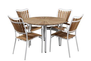Havemøbelsæt - Teak ø110 cm havebord med 4 stole 